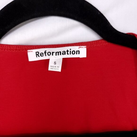Reformation Harlyn Knit Dress Size Small Midi Leg Slit Cap Sleeve Red Open Back - Picture 7 of 13